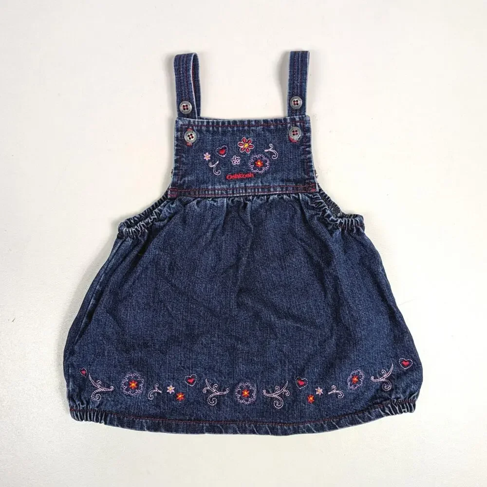 Vtg Oshkosh B'gosh Y2K Dress Girls 18m Dress Embroidered Bubble Hem
